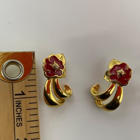 Vintage Avon 90's Tropical Splendor Enamel Earrings Fuchsia Pink Hibiscus Flower - Picture 4 of 6